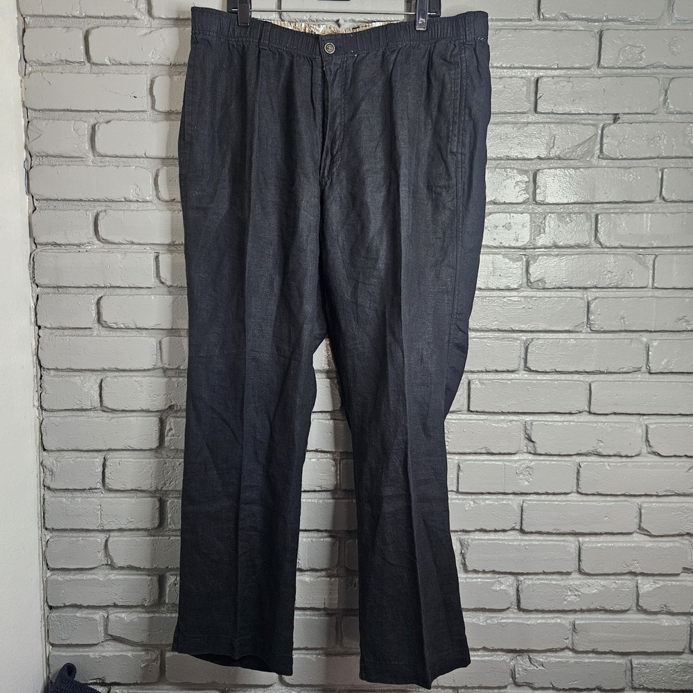 28 Palms Mens Black Linen Pants XL 39x30 Elastic Waist Drawstring‎ Beach Resort